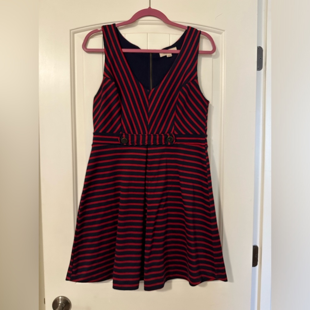 Moneteau Blue Red Stripe Dress Sailor Style L